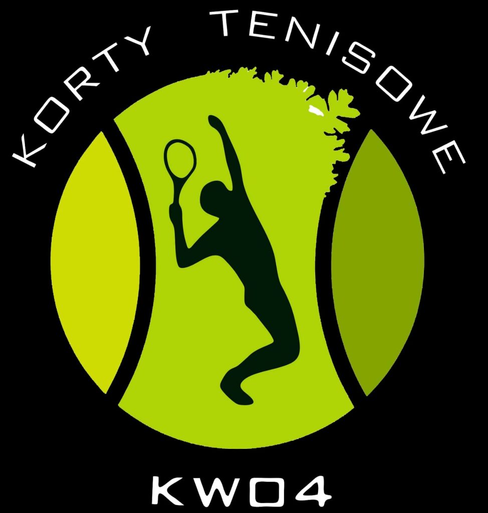 Logo Korty Tenisowe KW04 z sylwetką tenisisty na zielonej piłce.